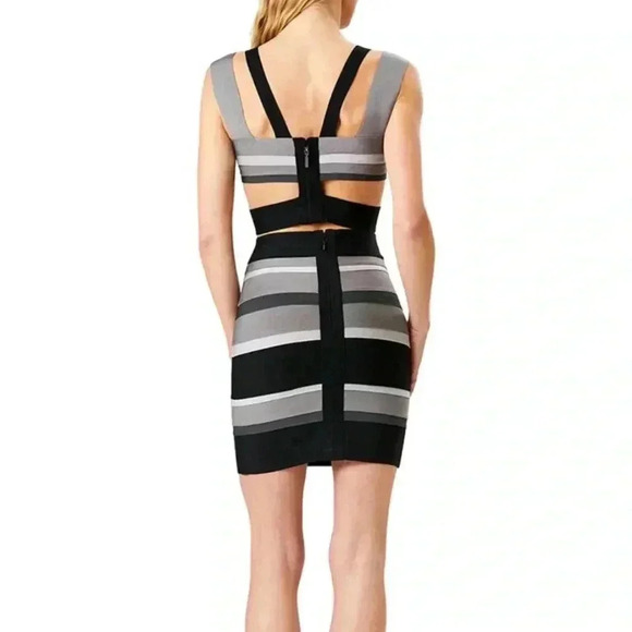 NWT HERVÉ LÉGER KNIT BANDAGE MINI SKIRT Ash Multi Stripe M - Picture 2 of 5